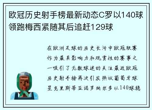 欧冠历史射手榜最新动态C罗以140球领跑梅西紧随其后追赶129球